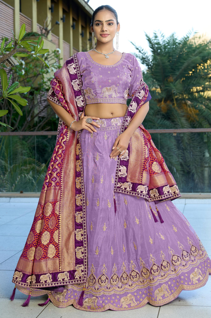 Fascinating Lavender Coding Work Viscose Lehenga Choli With Dupatta