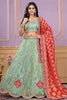 Delightful Pista Green Embroidered Viscose Lehenga Choli With Dupatta