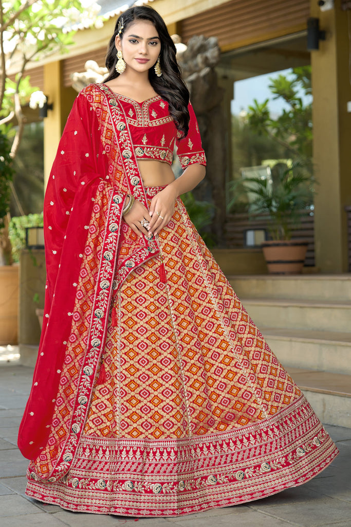 Excellent Red Zari Weaving Silk Bridal Wear Lehenga Choli With Dupatta