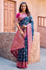 Beautiful Navy-Blue Zari Weaving Silk Traditional Saree With Blouse