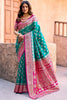 Dazzling Teal-Blue Zari Weaving Silk Function Wear Saree With Blouse