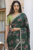 Trendy Dark Green Silk Floral Printed Casual Wear Saree With Blouse
