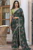 Trendy Dark Green Silk Floral Printed Casual Wear Saree With Blouse