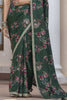 Trendy Dark Green Silk Floral Printed Casual Wear Saree With Blouse