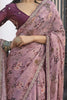 Stylish Dusty Pink Floral Printed Silk Festival Wear Saree With Blouse