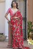 Impressive Red Floral Printed Silk Traditional Saree With Blouse