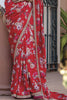 Impressive Red Floral Printed Silk Traditional Saree With Blouse