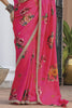 Adorable Rani Pink Floral Printed Silk Event Wear Saree With Blouse