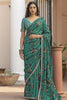 Mesmerizing Green Floral Printed Silk Classic Saree With Blouse