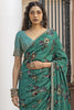 Mesmerizing Green Floral Printed Silk Classic Saree With Blouse