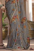 Alluring Grey Floral Printed Silk Casual Wear Saree With Blouse