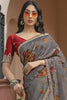 Alluring Grey Floral Printed Silk Casual Wear Saree With Blouse