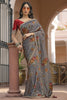 Alluring Grey Floral Printed Silk Casual Wear Saree With Blouse