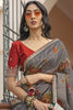 Alluring Grey Floral Printed Silk Casual Wear Saree With Blouse