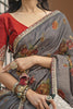 Alluring Grey Floral Printed Silk Casual Wear Saree With Blouse
