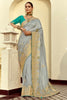 Incredible Grey Zari Weaving Silk Function Wear Saree With Blouse