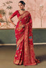 Wonderful Red Zari Weaving Silk Bridal Wear Saree With Blouse