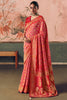 Mesmerizing Coral Red Weaving Work Silk Traditional Saree With Blouse