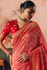 Mesmerizing Coral Red Weaving Work Silk Traditional Saree With Blouse