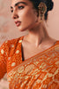 Charming Orange Zari Weaving Silk Function Wear Saree With Blouse