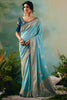 Charming Sky-Blue Hand Work Tissue Festival Wear Saree With Blouse