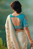Stunning Off-White Hand Embroidered Tissue Festival Wear Saree With Blouse