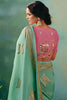 Stylish Sage Green Hand Work Tissue Engagement Wear Lehenga Choli
