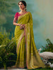 Fabulous Olive Green Hand Embroidered Tissue Festival Wear Saree With Blouse