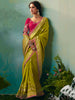 Fabulous Olive Green Hand Embroidered Tissue Festival Wear Saree With Blouse