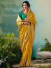 Pretty Yellow Hand Work Tissue Haldi Wear Saree With Blouse