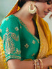 Pretty Yellow Hand Work Tissue Haldi Wear Saree With Blouse