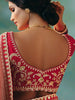 Alluring Red Hand Embroidered Tissue Wedding Saree With Blouse