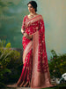 Alluring Red Hand Embroidered Tissue Wedding Saree With Blouse