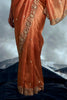 Beautiful Orange Sequins Organza Wedding Wear Saree With Blouse