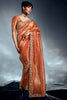 Beautiful Orange Sequins Organza Wedding Wear Saree With Blouse