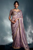 Graceful Lavender Embroidered Organza Engagement Wear Saree With Blouse