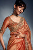 Beautiful Orange Sequins Organza Wedding Wear Saree With Blouse