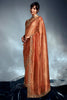Beautiful Orange Sequins Organza Wedding Wear Saree With Blouse