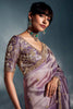 Graceful Lavender Embroidered Organza Engagement Wear Saree With Blouse