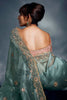 Spectacular Sky-Blue Embroidered Organza Reception Wear Saree With Blouse