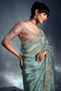 Spectacular Sky-Blue Embroidered Organza Reception Wear Saree With Blouse