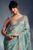 Spectacular Sky-Blue Embroidered Organza Reception Wear Saree With Blouse
