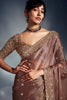 Precious Brown Khatli Work Organza Party Wear Saree With Blouse