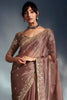 Precious Brown Khatli Work Organza Party Wear Saree With Blouse