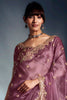 Mesmerizing Lilac Lace Work Organza Reception Wear Saree With Blouse