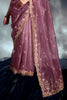 Mesmerizing Lilac Lace Work Organza Reception Wear Saree With Blouse