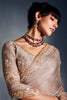 Incredible Beige Embroidered Organza Party Wear Saree With Blouse