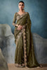 Alluring Olive Green Heavy Border Work Tissue Silk Mehendi Wear Saree