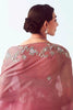 Stunning Peach Embroidery Organza Party Wear Saree With Blouse