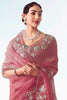 Stunning Peach Embroidery Organza Party Wear Saree With Blouse